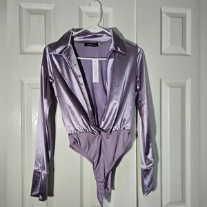 NEW Purple Satin Bodysuit S